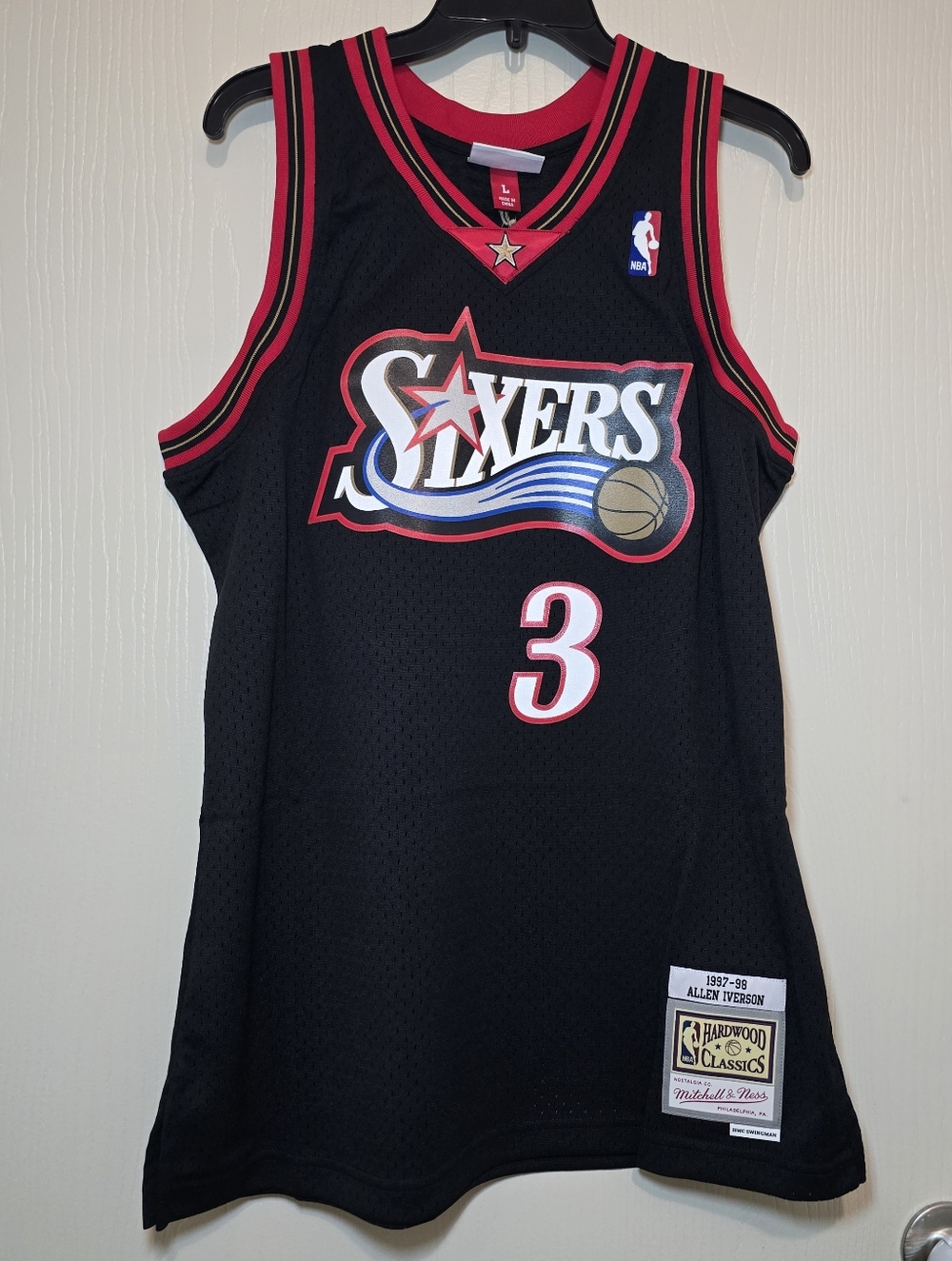 Allen Iverson Black Retro Throwback 76ers Jersey Men’s Large Stitched NWT